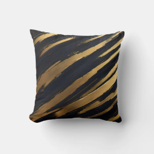 Black and Gold Elegant Stripes Throw Pillow