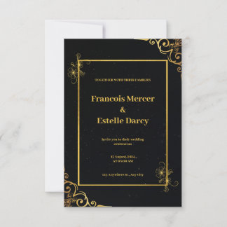Black and Gold Elegant Wedding Invitation