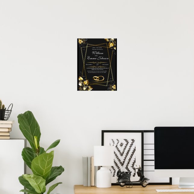 Black and Gold Elegant Wedding  Poster (Home Office)