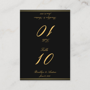Black And Gold Elegant Wedding Table Number Cards