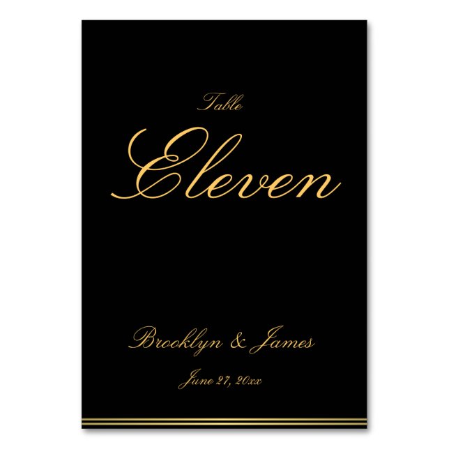 Black And Gold Elegant Wedding Table Numbers (Front)