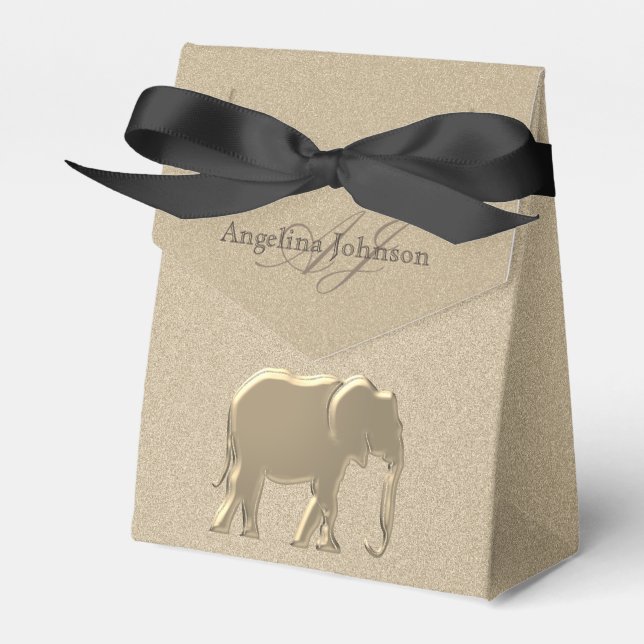 Black and Gold Elephant Elegant Monogrammed Favor Box (Front Side)