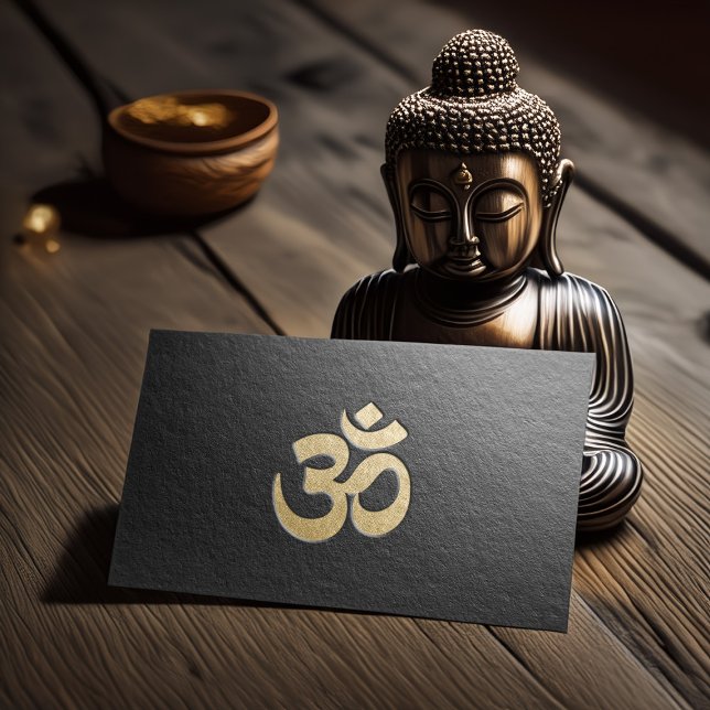 Black and Gold Embossed OM Symbol Yoga Instructor Business Card (Creator Uploaded)