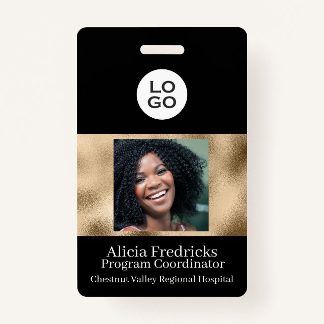 Black and Gold Employee Photo ID with Logo Badge (Front)