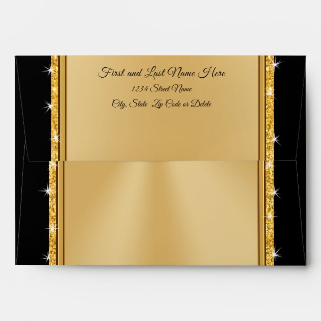 Black and Gold Envelopes, Personalized Return Envelope (Back (Top Flap))