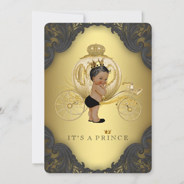 Black and Gold Ethnic Prince Baby Shower Invitation (Front)