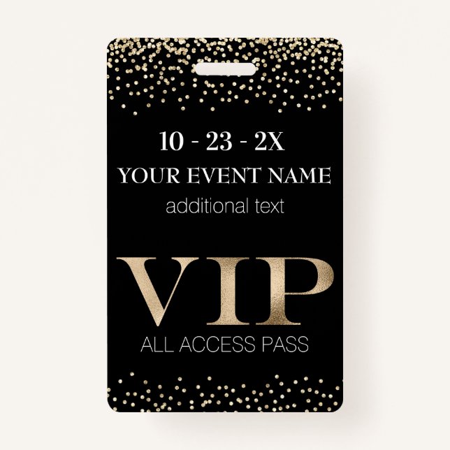 Black and Gold Event VIP Pass Badge (Front)
