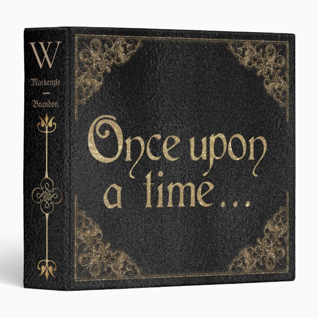 Black and Gold Fairy Tale Wedding Album Binder (Front/Spine)