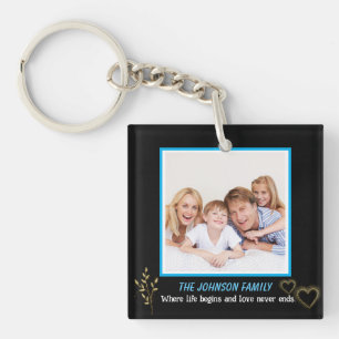 Black and Gold Family Name Photo Keychain