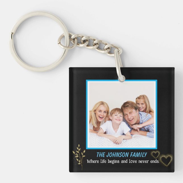 Black and Gold Family Name Photo Keychain (Front)