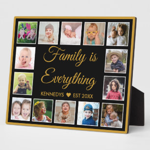 Black And Gold Family Quote 14 Photo Collage Plaque