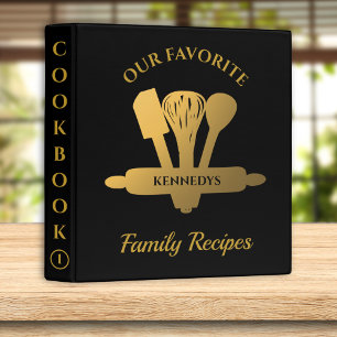 Black And Gold Family Recipe Cookbook Personalized Binder