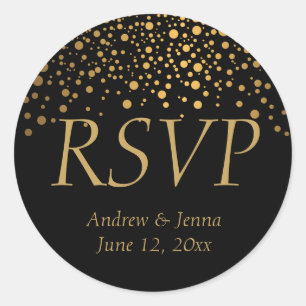 Black and Gold Faux Foil Confetti Dots Classic Round Sticker