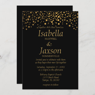 Black and Gold Faux Foil Confetti Dots Invitation