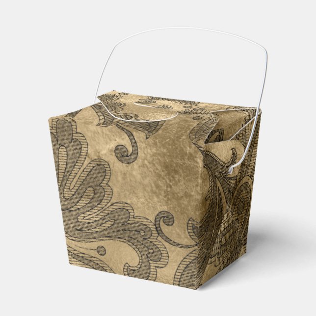 Black and Gold Faux Foil Damask Favor Box (Front Side)