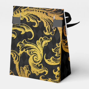 Black and Gold Faux Foil Damask Favor Box
