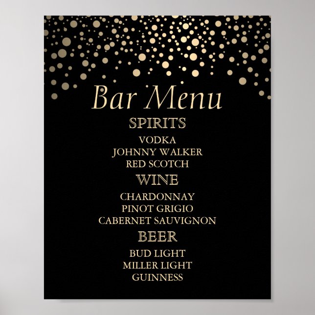 Black and Gold Faux Foil Dots - Bar Menu Poster (Front)
