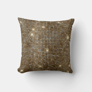 Black and Gold Faux Glitter Glam Dots Throw Pillow