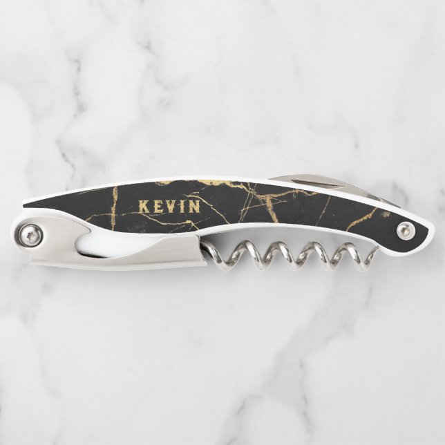 Black and gold faux marble background corkscrew (Front)