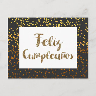 Black and Gold Feliz Cumpleanos Postcard