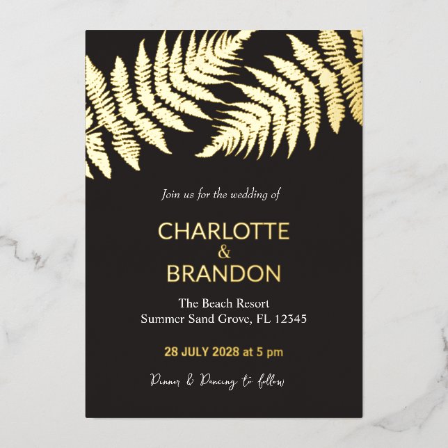 Black and Gold Ferns Outdoors Wedding Gold  (Front)