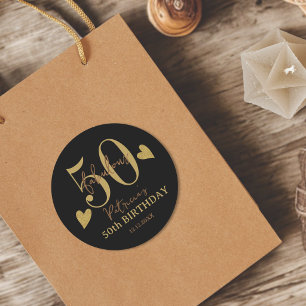 Black And Gold Fifty & Fabulous 50th Birthday Classic Round Sticker