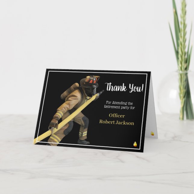 Black and Gold Firefighters Retirement Thank You Card (Front)