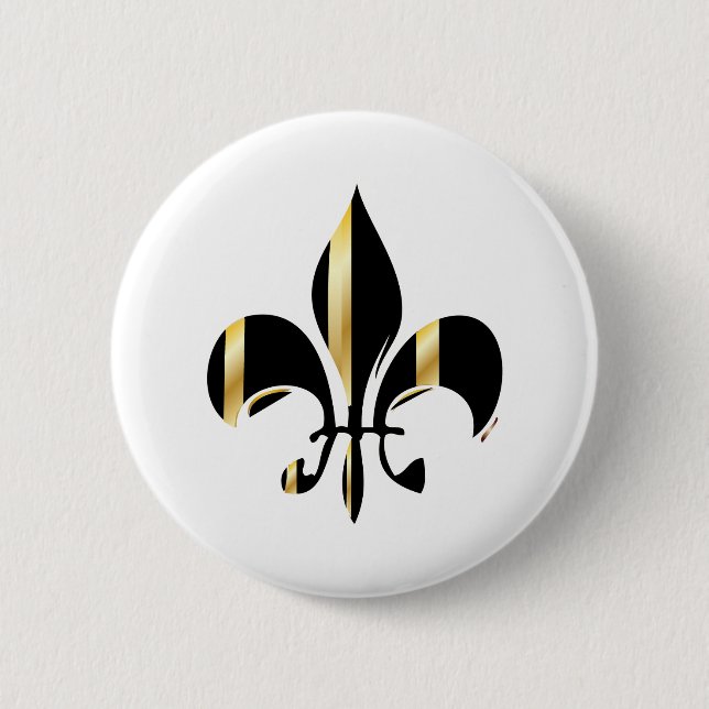 Black and Gold Fleur de Lis 2 Inch Round Button (Front)
