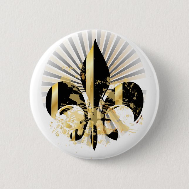 Black and Gold Fleur de Lis 2 Inch Round Button (Front)