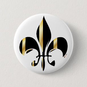 Black and Gold Fleur de Lis 2 Inch Round Button