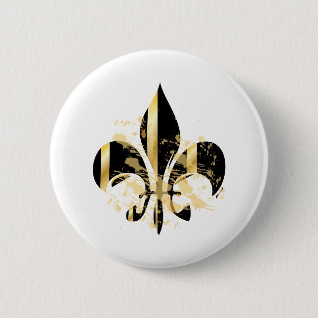 Black and Gold Fleur de Lis 2 Inch Round Button (Front)