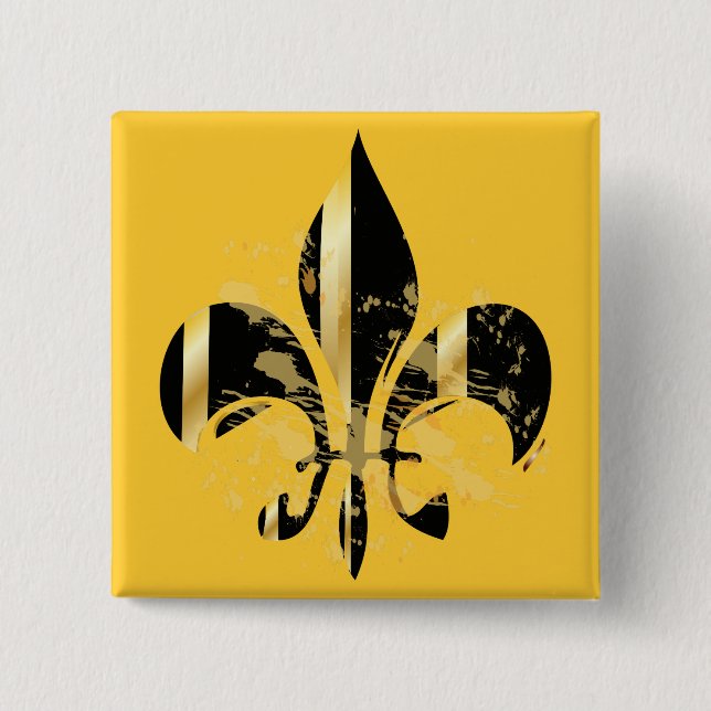 Black and Gold Fleur de Lis 2 Inch Square Button (Front)