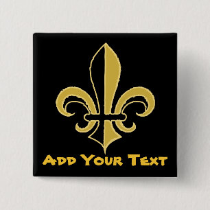 Black and Gold Fleur de lis 2 Inch Square Button