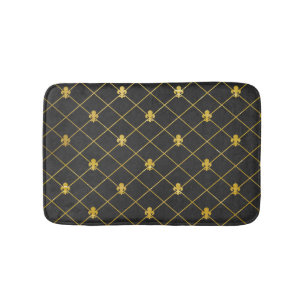 Black and Gold. Fleur de Lis. Bath Mat