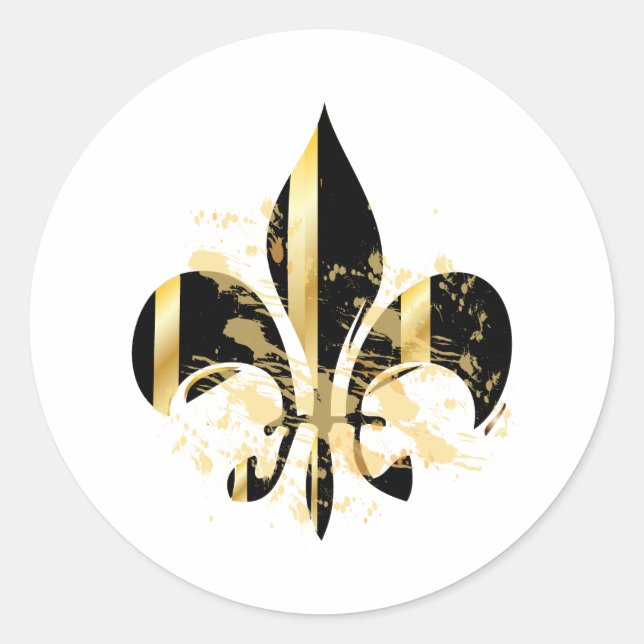 Black and Gold Fleur de Lis Classic Round Sticker (Front)