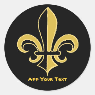 Black and Gold Fleur de lis Classic Round Sticker