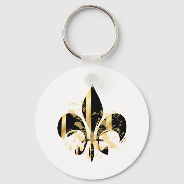 Black and Gold Fleur de Lis Keychain (Front)