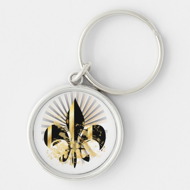 Black and Gold Fleur de Lis Keychain (Front)