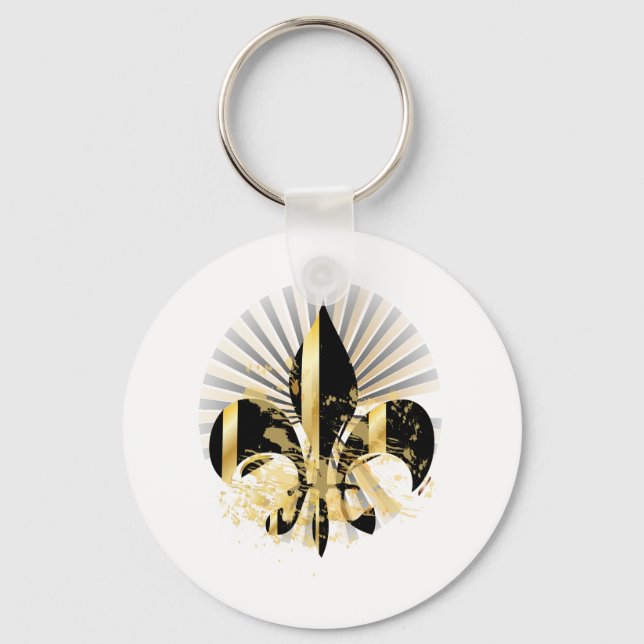 Black and Gold Fleur de Lis Keychain (Front)