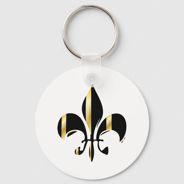Black and Gold Fleur de Lis Keychain (Front)