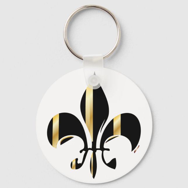 Black and Gold Fleur de Lis Keychain (Front)