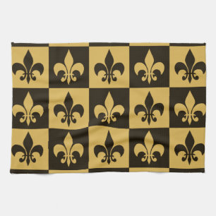 Black and Gold Fleur de lis Kitchen Towel