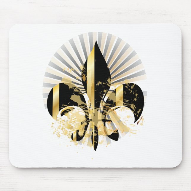 Black and Gold Fleur de Lis Mouse Pad (Front)