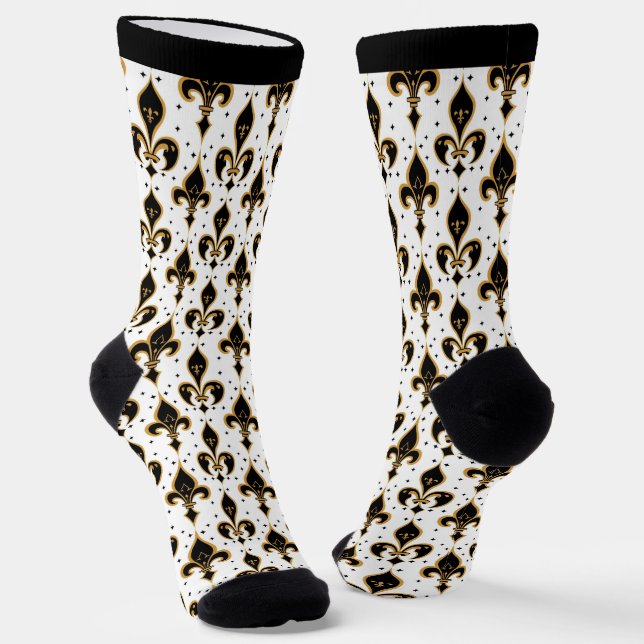  Black and gold fleur-de-lis seamless pattern Socks (Angled)