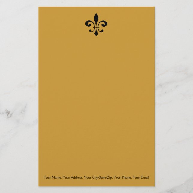 Black and Gold  Fleur De Lis Stationery (Front)