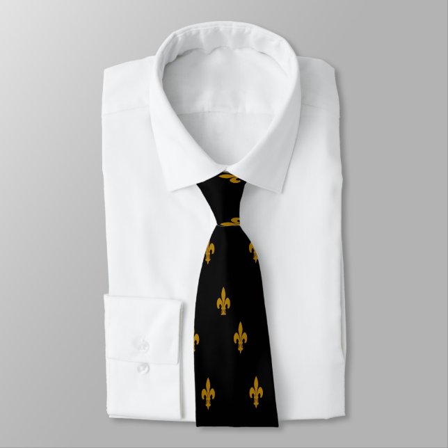 Black and Gold Fleur De Lis Tie (Tied)