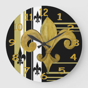 Black and Gold Fleur de lis wall clock