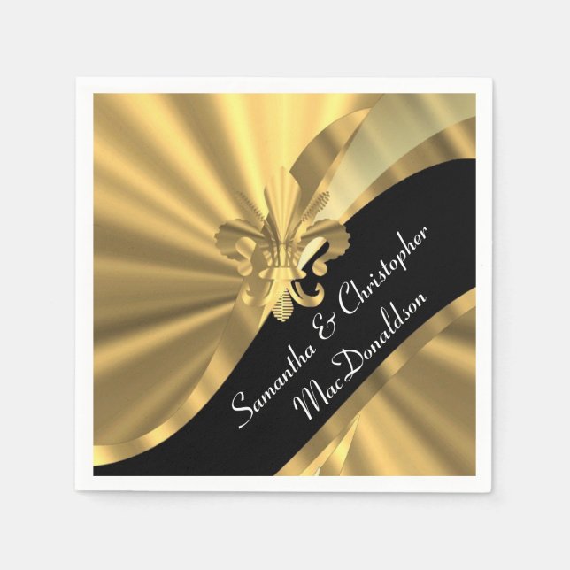 Black and gold fleur de lys napkin (Front)