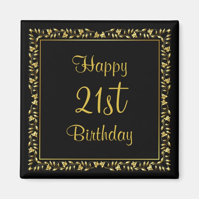 Black and Gold Floral 21st Birthday Magnet (Front)