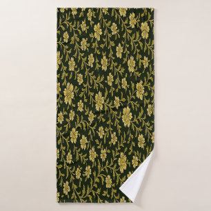 Black and Gold Floral  Bath Towel